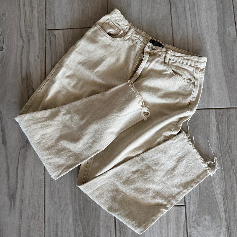 Missguided Riot Mom Jeans Womens Size 10 Beige Excellent High Rise‎ Raw Hem
